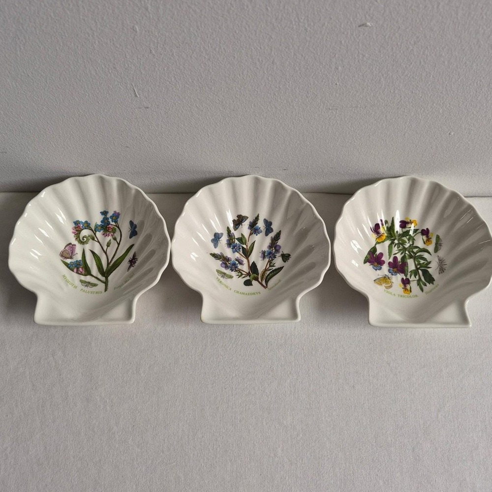 Portmeirion Botanic Garden Shell Dish Set of 3 Floral White Ceramic England